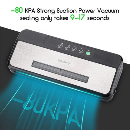 INKBIRD INK-VS03 Food Vacuum Sealer Machine – 80KPA Strong Suction Automatic Vacuum Sealer with Starter Kit for Food Storage & Preservation