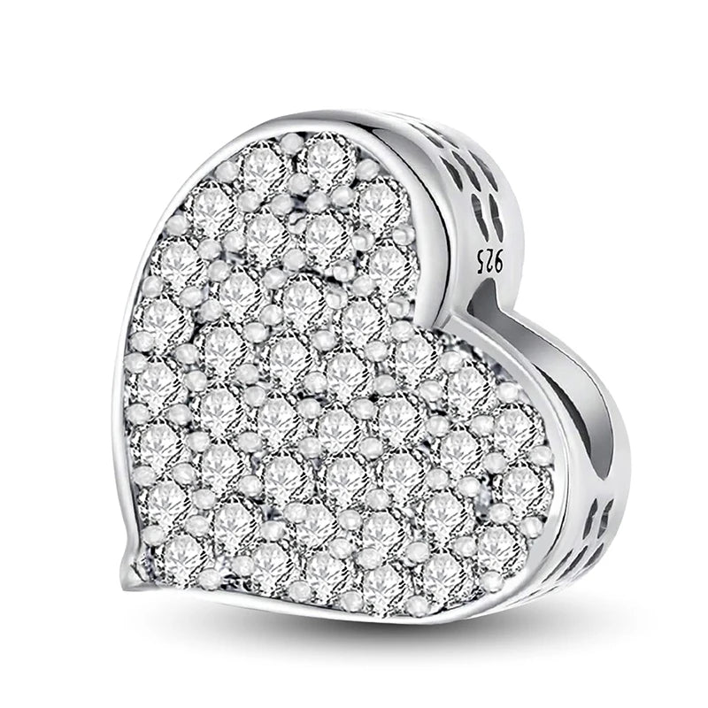 925 Sterling Silver Paw Heart Charm - Zircon Red Love Pendant Bead for DIY Bracelets & Women’s Fine Jewelry