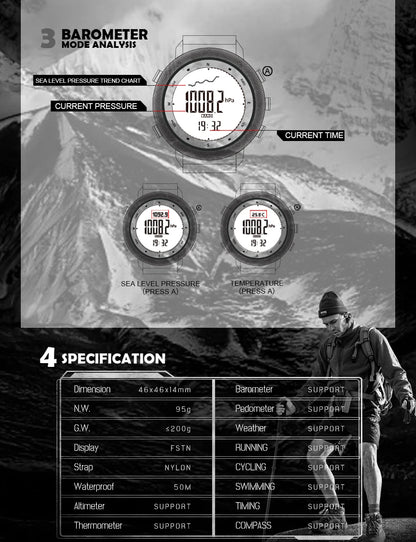NORTH EDGE APACHE-46 Men’s Digital Outdoor Watch – Altimeter, Barometer, Compass, WR50M Sports Watch