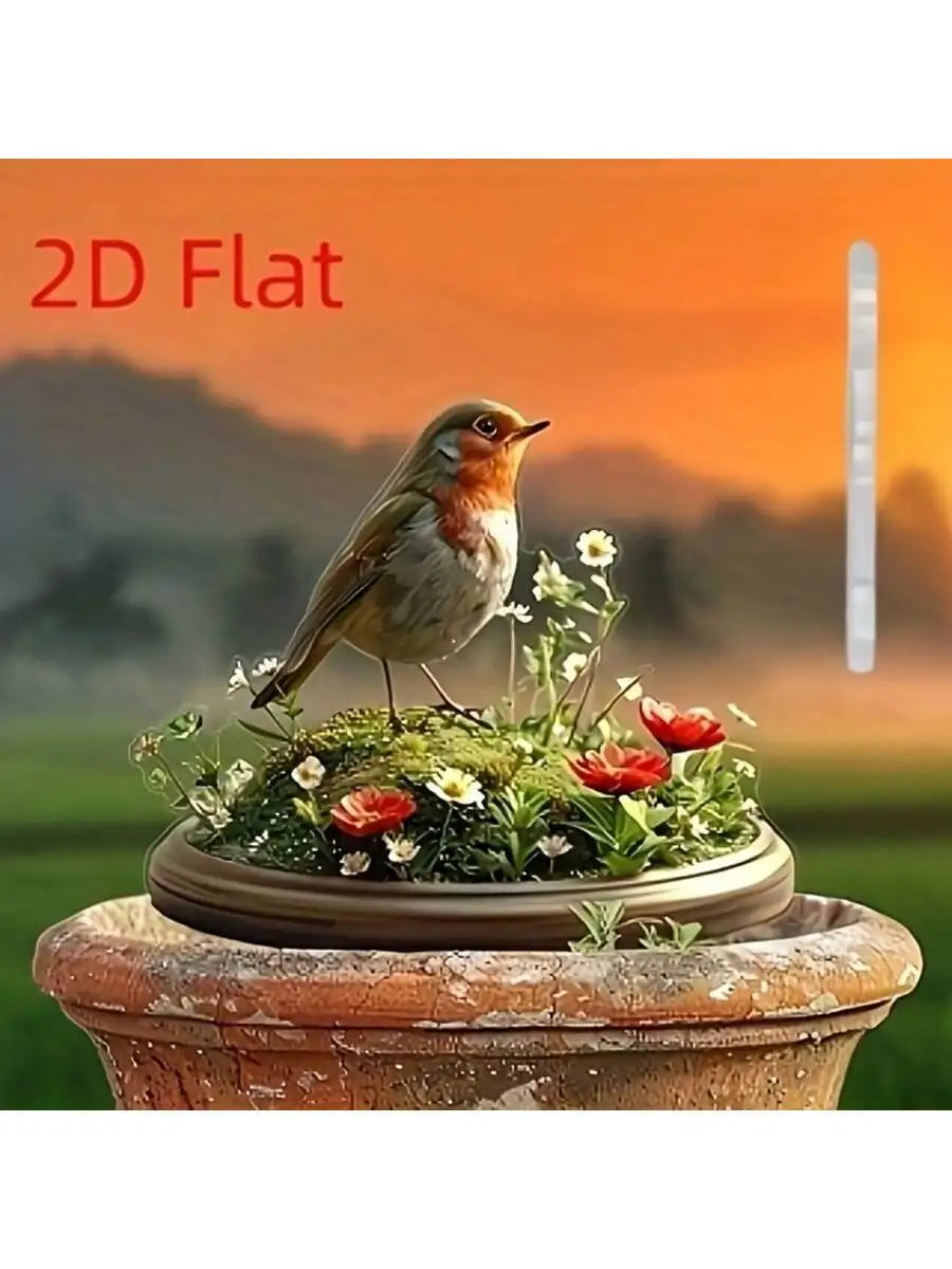 2D Flat Robin Bird Acrylic Decoration – Outdoor Art for Flower Pots, Garden, and Terrace Decor