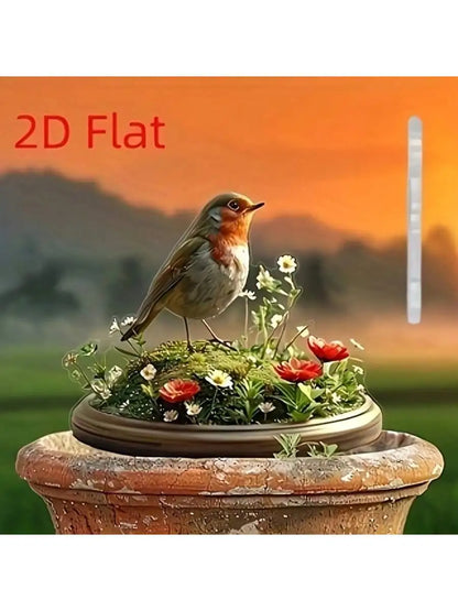 2D Flat Robin Bird Acrylic Decoration – Outdoor Art for Flower Pots, Garden, and Terrace Decor