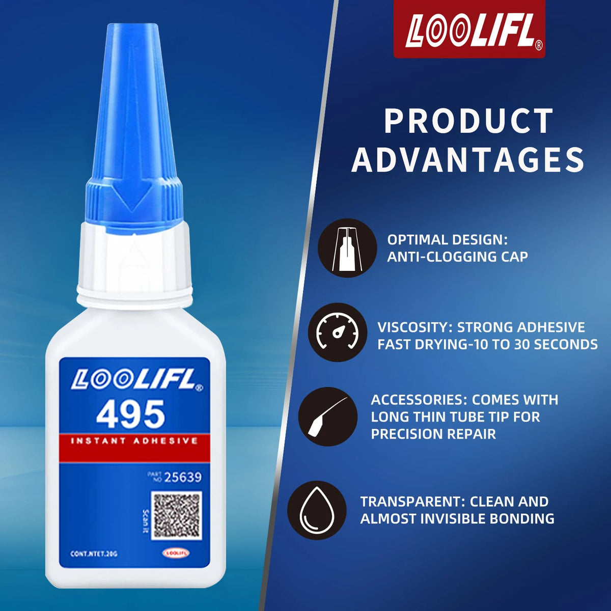 LOOLIFL 401 Super Glue 20g – Strong Multi-Purpose Adhesive for Glass, Wood, Ceramic, Metal, DIY Crafts, and Home Repairs