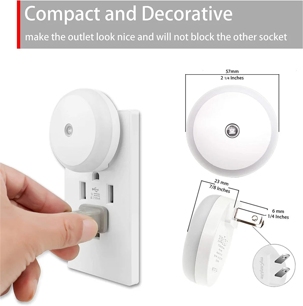 LED Night Light – Smart Sensor Round Plug-In Wall Lamp for Bathroom, Home, Kitchen, Hallway, Stairway, Bedroom