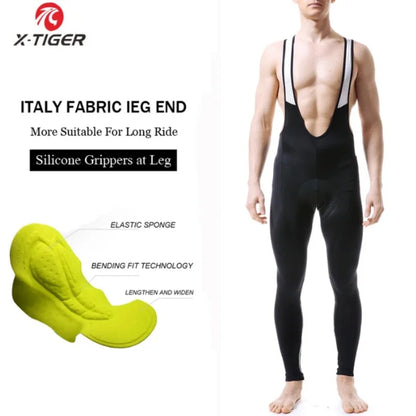 X-TIGER Thermal Winter Cycling Bib Pants for Men with 5D Gel Padding & Back Pocket – Fleece Sports MTB & Road Bike Warm Bibs