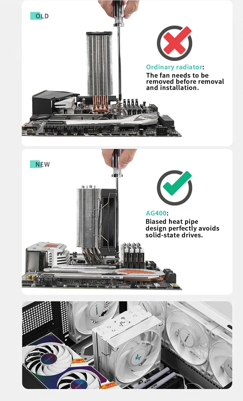 DEEPCOOL AG400 ARGB CPU Air Cooler — 4 Heat Pipe PWM Cooler for Intel LGA1700/1200/115X/1151/1155 & AMD AM4/AM5