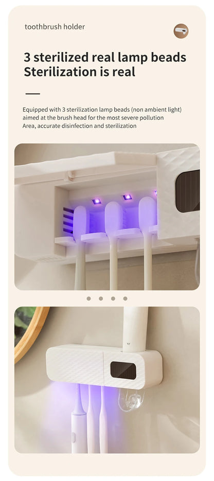 Smart Wall-Mounted Toothbrush Rack – 3-Slot Toothbrush Dryer with Toothpaste Dispenser for Home Use