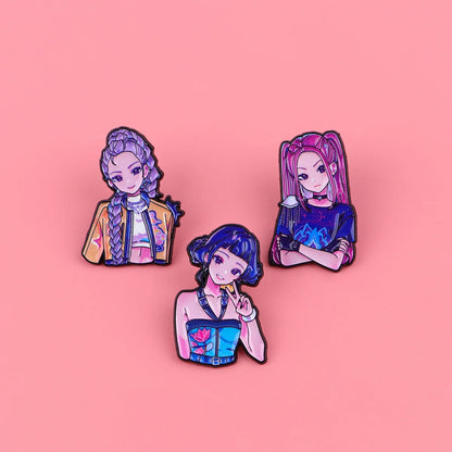 Cartoon K-POP Demon Hunter Girl Enamel Pin – Metal Brooches for Backpack, Hat, Cosplay & Accessories