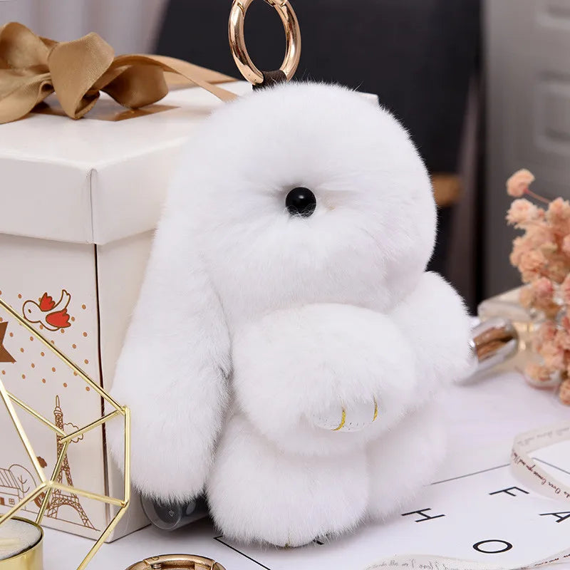 Fluffy Rabbit Fur Pompon Keychain – Cute Bunny Bag and Car Key Ring for Women and Girls