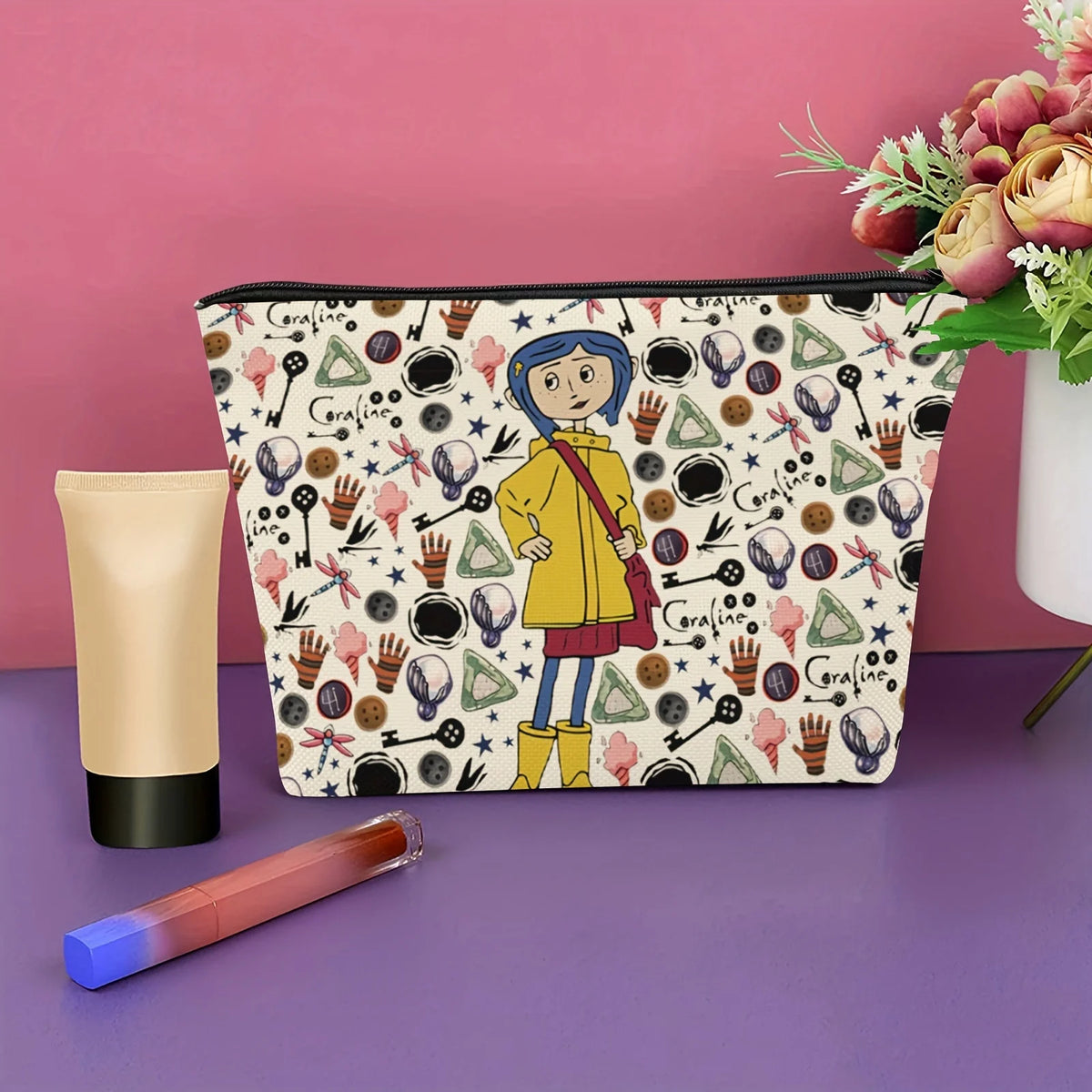 Fantasy Horror Cartoon Makeup Bag - Multifunctional Zipper Pouch & Jewelry Storage Organizer