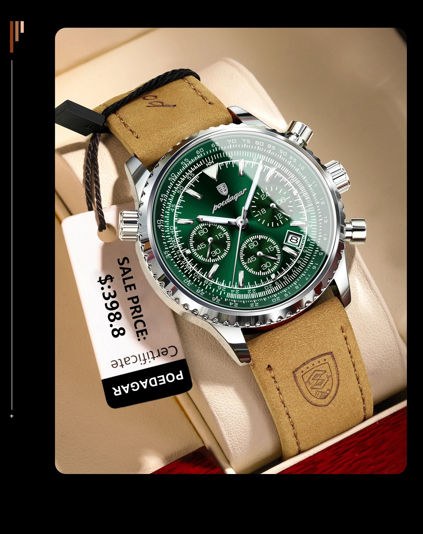 POEDAGAR Luxury Men's Quartz Watch Waterproof Luminous Date Chronograph Leather Military Sports Wristwatch