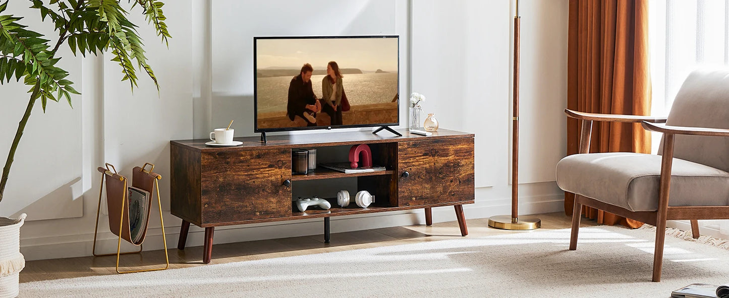 Wooden Fireplace TV Stand for 60 Inch TV – Living Room Entertainment Center with Adjustable Shelf & 2 Storage Cabinets