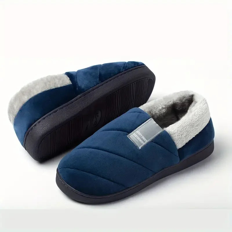Large Men's Winter Warm Furry Slippers - Size 46/47, Thick Sole Non Slip Slides for Indoor and Outdoor Use