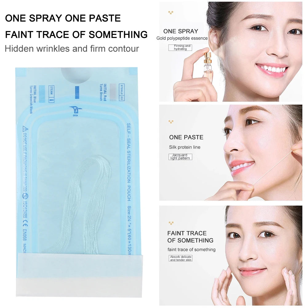 Collagen Protein Threads for Face Care – Needle-Free Gold Absorbent Anti-Aging Skincare Lines for Women
