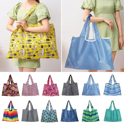 Large Reusable Shopping Storage Bags - Foldable Grocery & Beach Toy Tote Pouch with Shoulder Strap for Travel