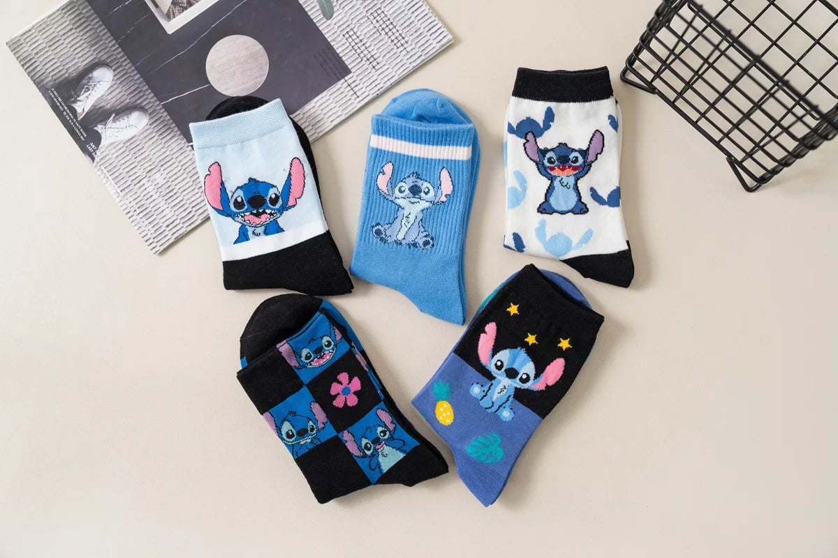 Disney Kawaii Stitch Cotton Socks - Medium Length Combed Cotton Socks, Perfect Birthday Gift for Girls & Boys