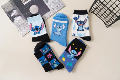 Disney Kawaii Stitch Cotton Socks - Medium Length Combed Cotton Socks, Perfect Birthday Gift for Girls & Boys