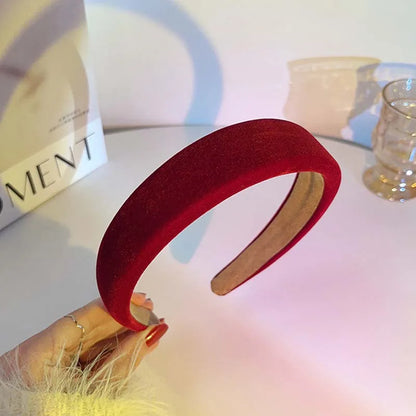 Vintage Red Woolen Velvet Headband – Women's Side Sponge Hair Hoop for Christmas & Fashion Accessories