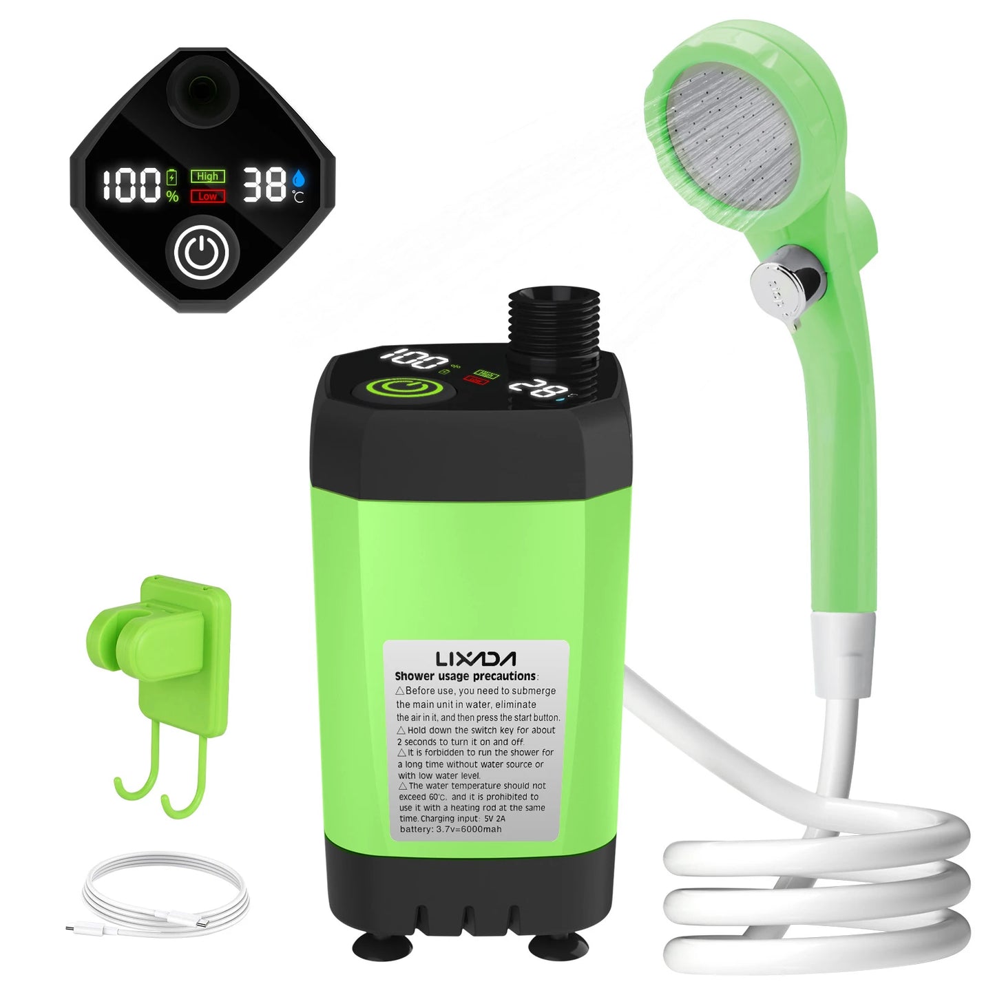 Portable RV Camping Shower Pump – Outdoor Shower Kit with Intelligent Digital Display & Adjustable 6000mAh Power