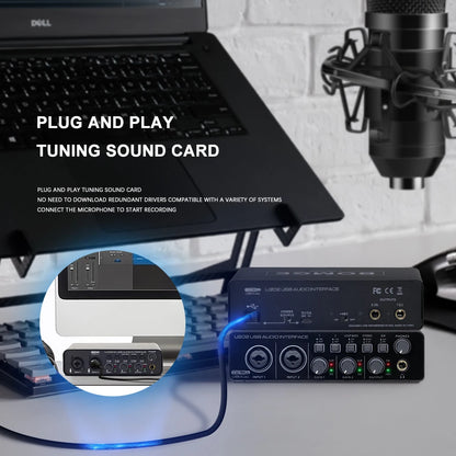 BOMGE U202 USB Audio Interface – Mic Preamplifier with XLR/TS/TRS Ports, 48V Phantom Power, 32-Bit/192kHz for Computer Recording & Streaming