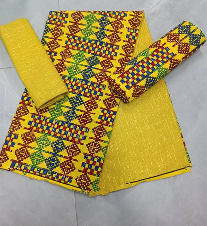 Real Ankara Wax Lace Fabric - 100% Cotton Nigerian Gold Print, 6 Yards Ghana Style Party Dress Material