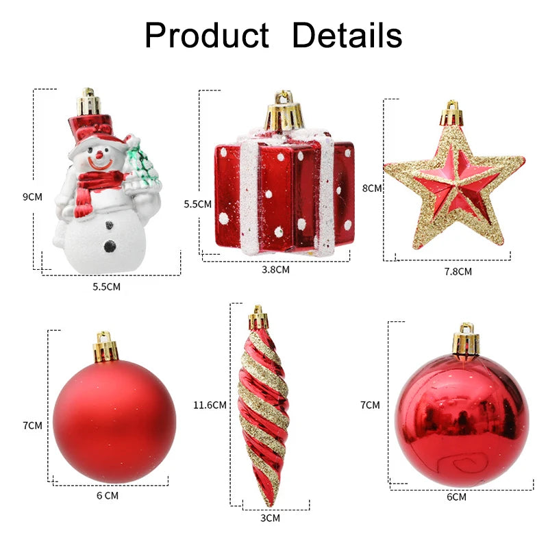 Red Christmas Tree Ball & Candy Cane Ornament Set – Large Hanging Pendants for Holiday Home Decor 2024