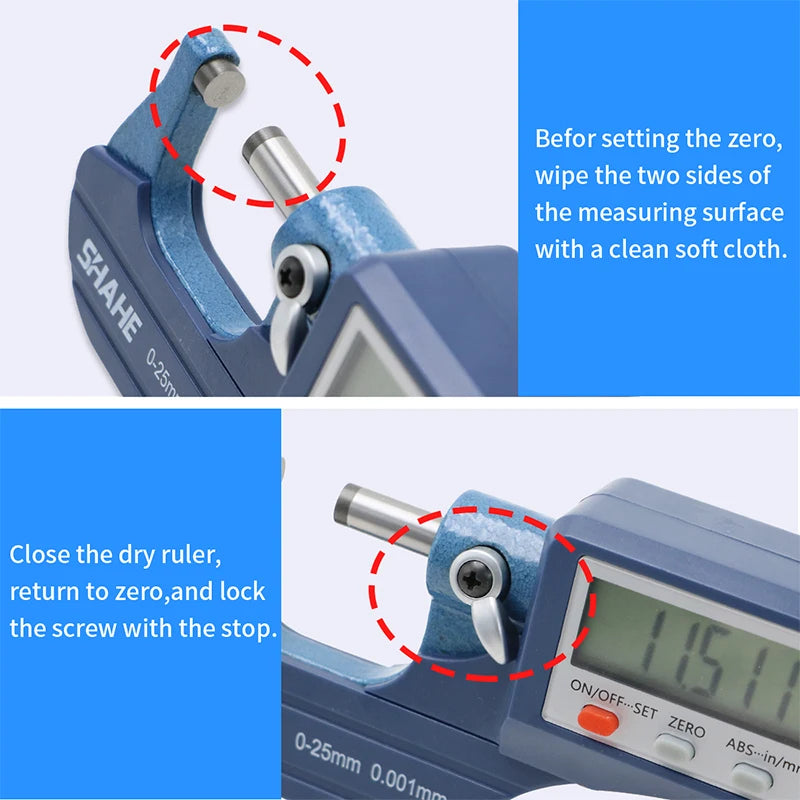 SHAHE 0.001mm Electronic Outside Micrometer — 0-25mm Digital Caliper Gauge for Precision Measurement