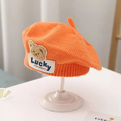 Flower Baby Beret Hat – Winter Warm Knitted Beanie for Infant & Toddler Girls, Korean Princess Artist Painter Cap Solid Color