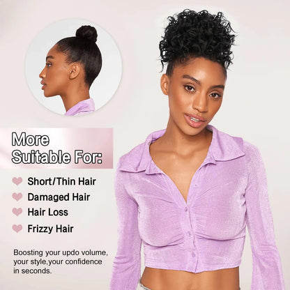 Loose Wave Curly Hair Bun Extension - Synthetic Messy Bun Hair Piece 60g - Elastic Drawstring for Women, Dark Brown