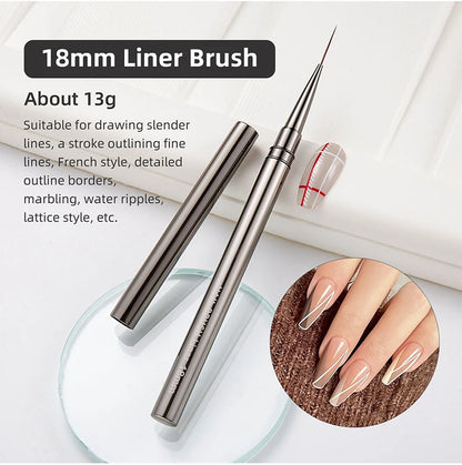 Nail Art Liner Brushes – Striping & Drawing Pens for Elongated Lines, 6–25mm Professional Manicure Design Tools