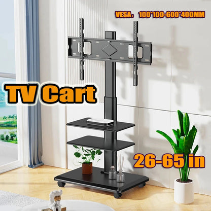 Rolling TV Stand on Wheels – Height Adjustable Mobile Cart for 32–65in Flat Screen TVs, VESA 600x400mm
