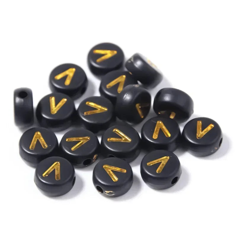 A-Z Alphabet Beads Set - 100-500pcs Black Gold Acrylic Letter Beads for DIY Jewelry Making Charm Bracelets Accessories