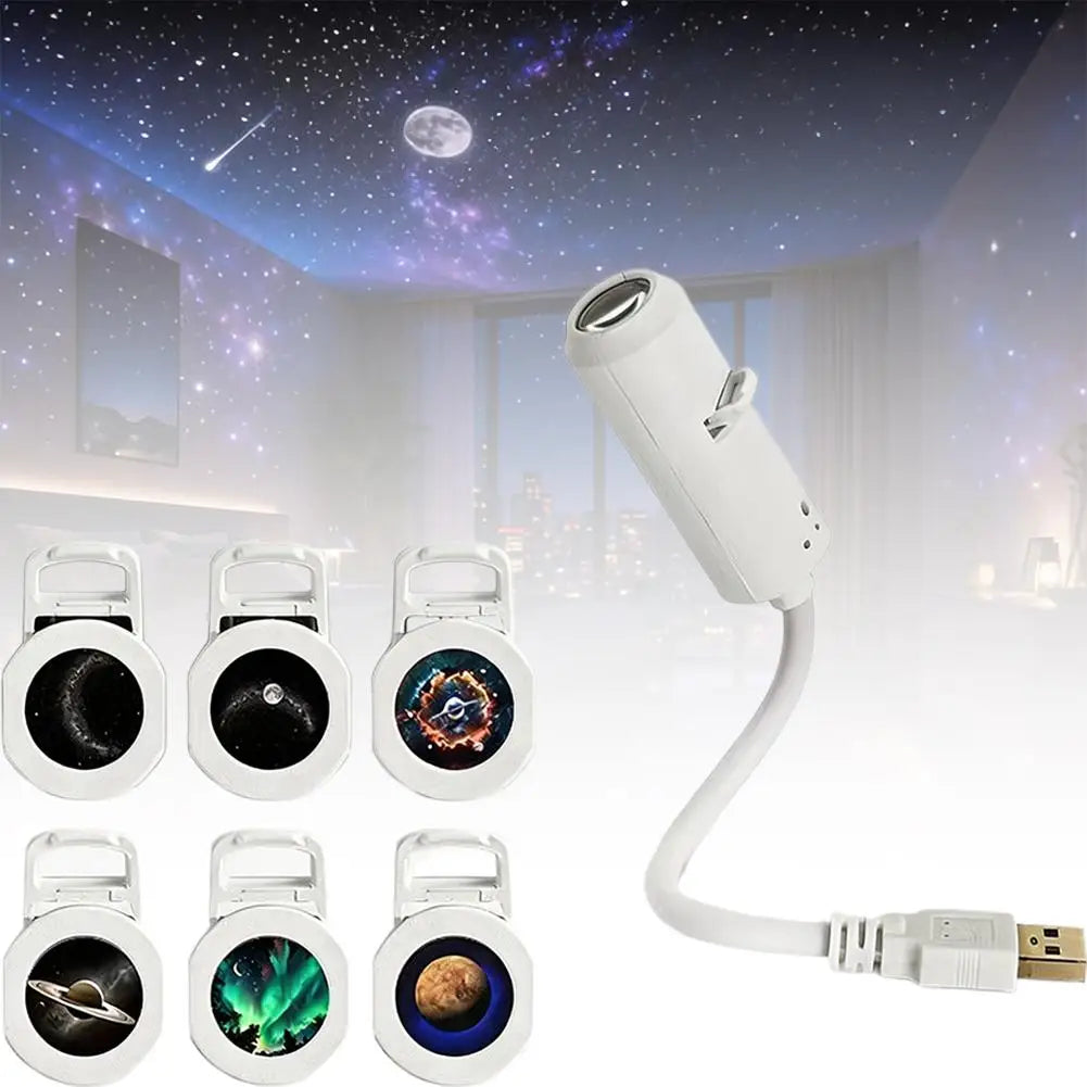 USB Starry Sky Car Light Projector - HD Dynamic Galaxy Holographic Night Light for Interior Atmosphere Lighting