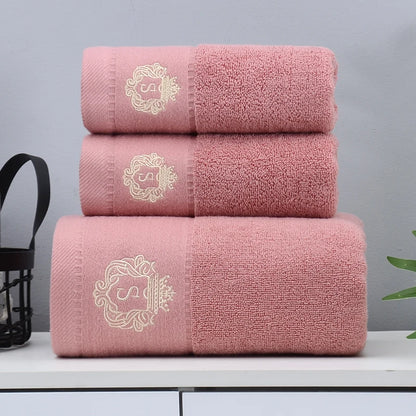 3-Piece Cotton Towel Set – 2 Hand Face Towels 35x75cm + 1 Bath Towel 70x140cm Soft Washcloth Gift Set