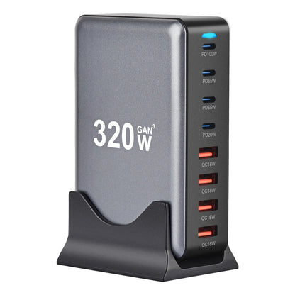 320W GaN USB-C Fast Charger - 8 Port Desktop Charging Station with Type C PD & Quick Charge 3.0 for iPhone 15, 14, Samsung