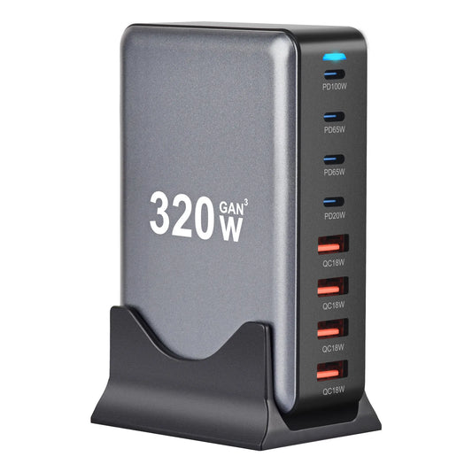 320W GaN USB-C Fast Charger - 8 Port Desktop Charging Station with Type C PD & Quick Charge 3.0 for iPhone 15, 14, Samsung