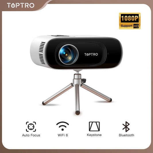 TOPTRO Mini Projector – Full HD 1080P Support, 16000 Lumens, Auto Keystone, WiFi & Bluetooth Portable Home Theater Projector