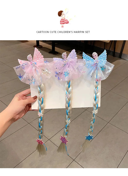 Disney Frozen Elsa Princess Wig & Braid Hairpin - Kawaii Hair Clip Accessories for Girls, Anime Cartoon Toy Gifts