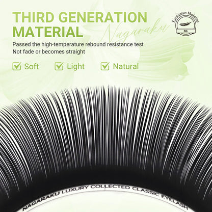 NAGARAKU Luxury Classic Eyelashes – 100% Handmade 16-Row Individual Matte Black Soft Eyelash Extensions