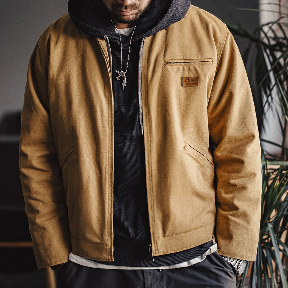 Maden Retro Canvas Jacket - Heavyweight Detroit Work Coat with Pockets & Lapel Collar