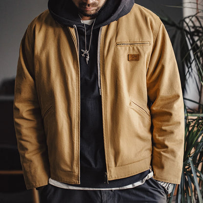 Maden Retro Canvas Jacket - Heavyweight Detroit Work Coat with Pockets & Lapel Collar