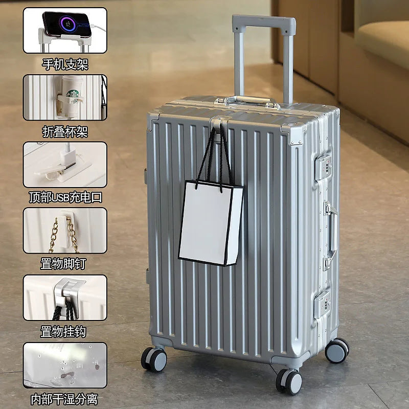 Multifunctional Large Capacity Suitcase – Universal Wheel Trolley with Password Lock for Men, Women & Students