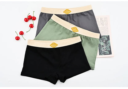 3PCS Women’s Cotton Boxer Underwear — Multicolor Solid Breathable Knit Panties, Soft High-Elastic Mid-Rise Boyshorts