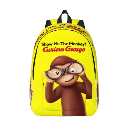Curious George Cartoon Monkey Backpack - Casual Laptop Shoulder Bag for Students, Work, Travel & Outdoor Use