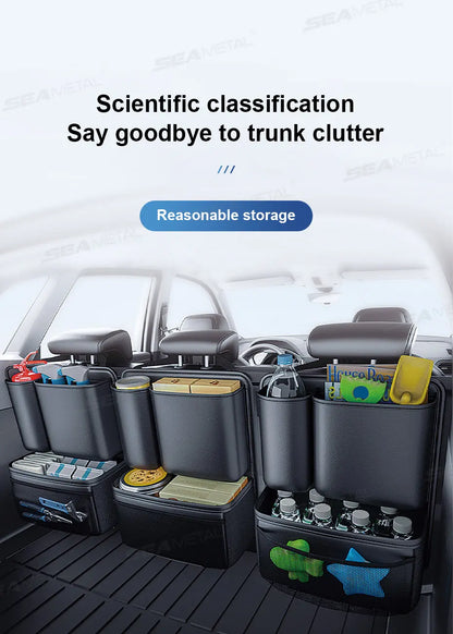 BLALION Car Trunk Leatherette Storage Bag — Detachable High-Capacity Hanging Organizer for Jeep, SUV & Van Seat Backs