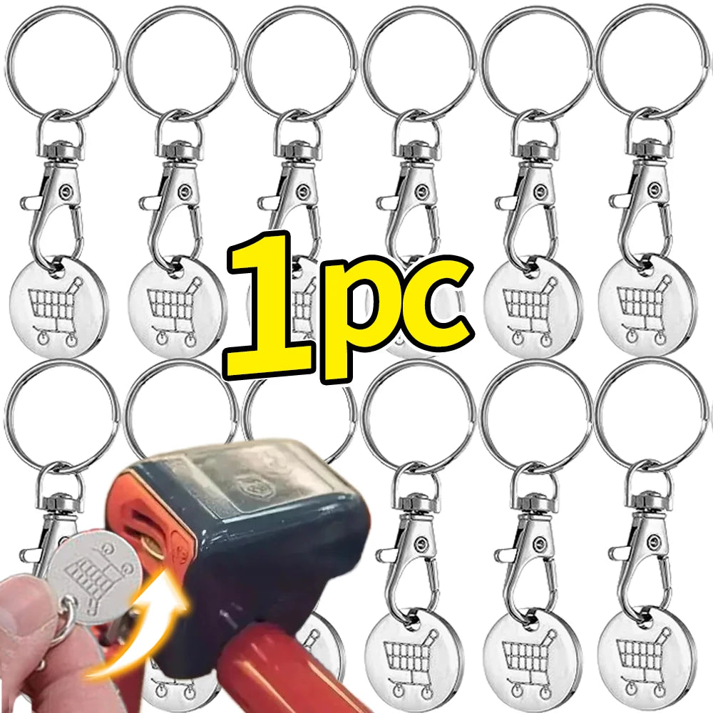 Shopping Cart Token Keychain - Stainless Steel Trolley Coin Key Ring for Carts, Bags & Everyday Use