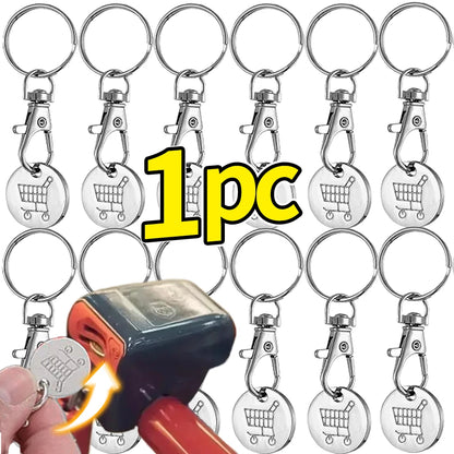 Shopping Cart Token Keychain - Stainless Steel Trolley Coin Key Ring for Carts, Bags & Everyday Use