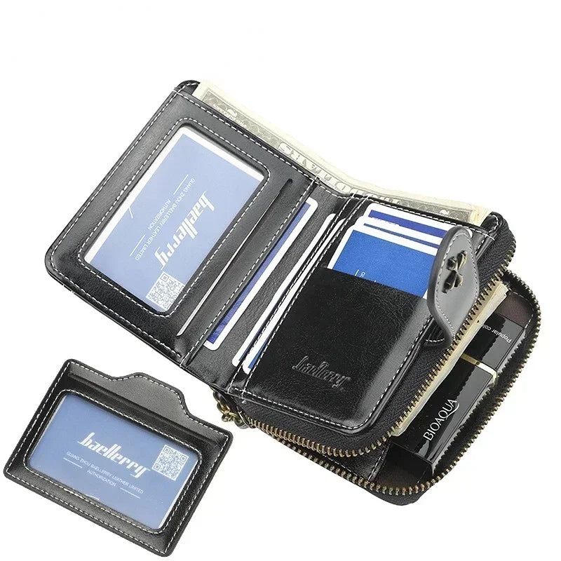 Women’s PU Leather Wallet — Short Hasp Coin & Card Holder, Small Money Bag Clutch in Blue & Red
