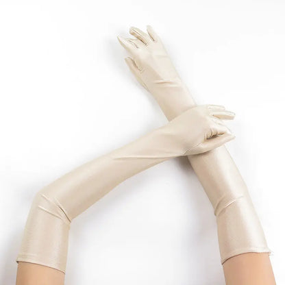 52CM Women’s Elegant Spandex Long Gloves – Thin Soft Stretch Sun Protection Gloves for Stage Performance, Driving, Riding & Cosplay Party Wear
