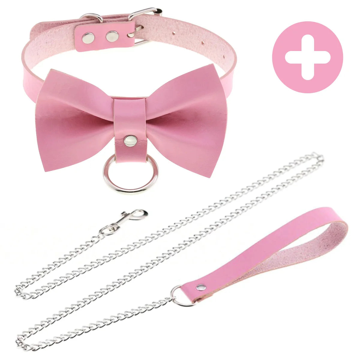Pink Gothic Punk Collar Necklace - Cute Adjustable Couple Role-Play Choker with Matching Lanyard, Gift for Her