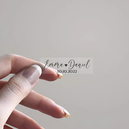50pcs Custom Rectangular Wedding Stickers - Transparent Personalized Stickers for Wedding Glasses and Decor
